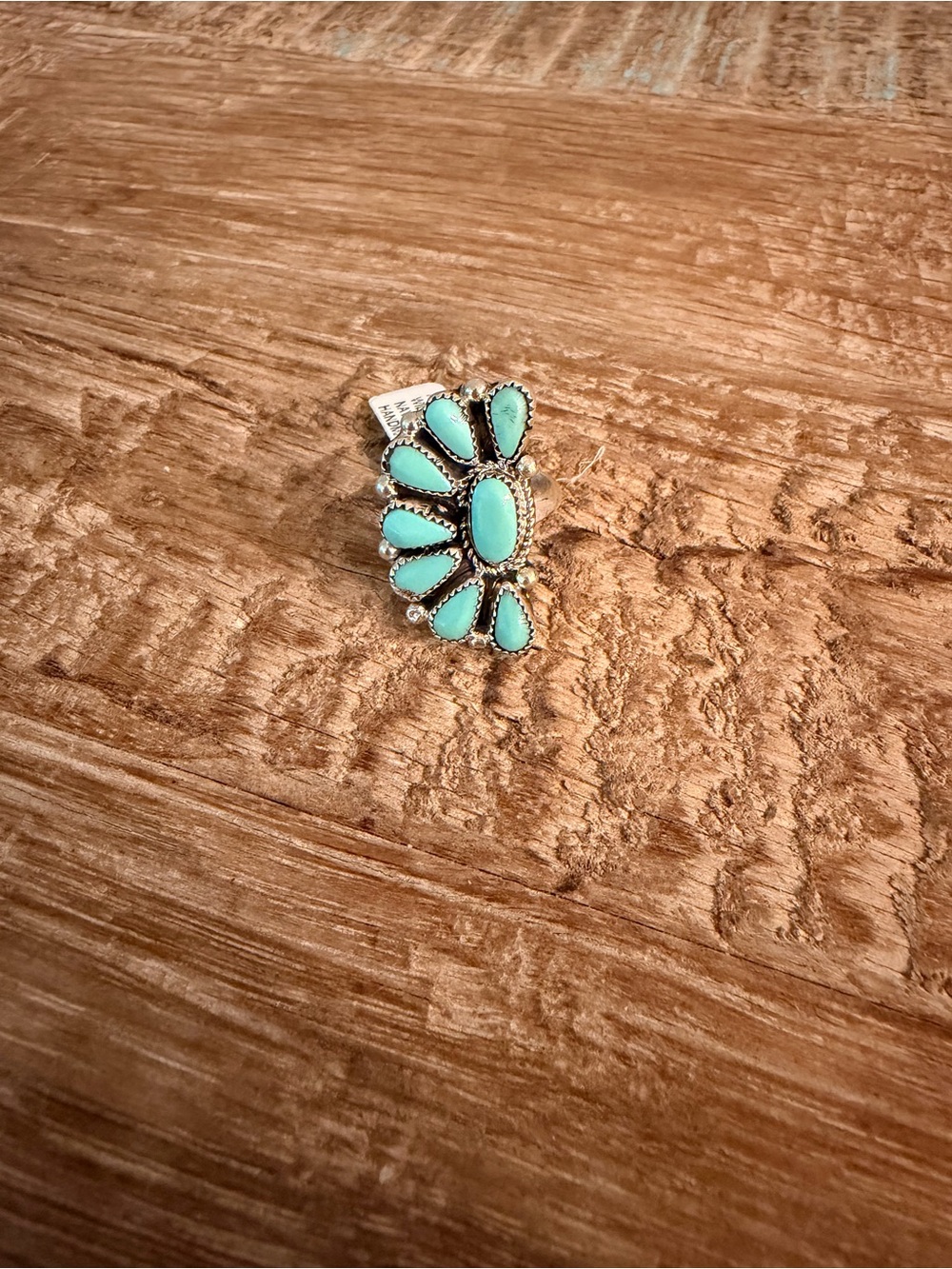 Native Made Turquoise Half Cluster Statement Ring - Women Jewelry